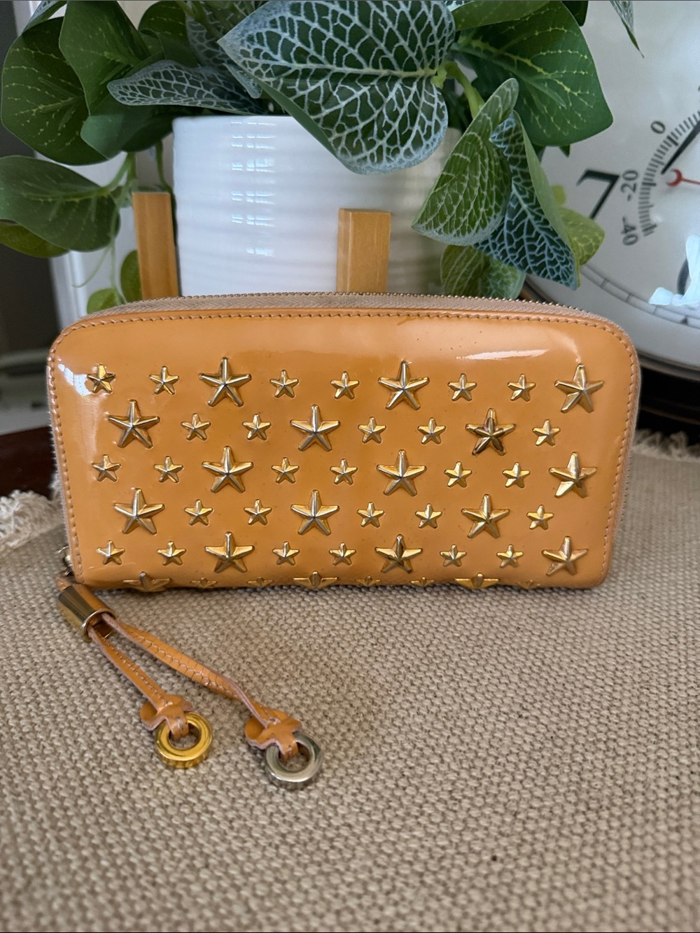 Jimmy Choo Studded Star Zip Wallet - Orange Patent Leather